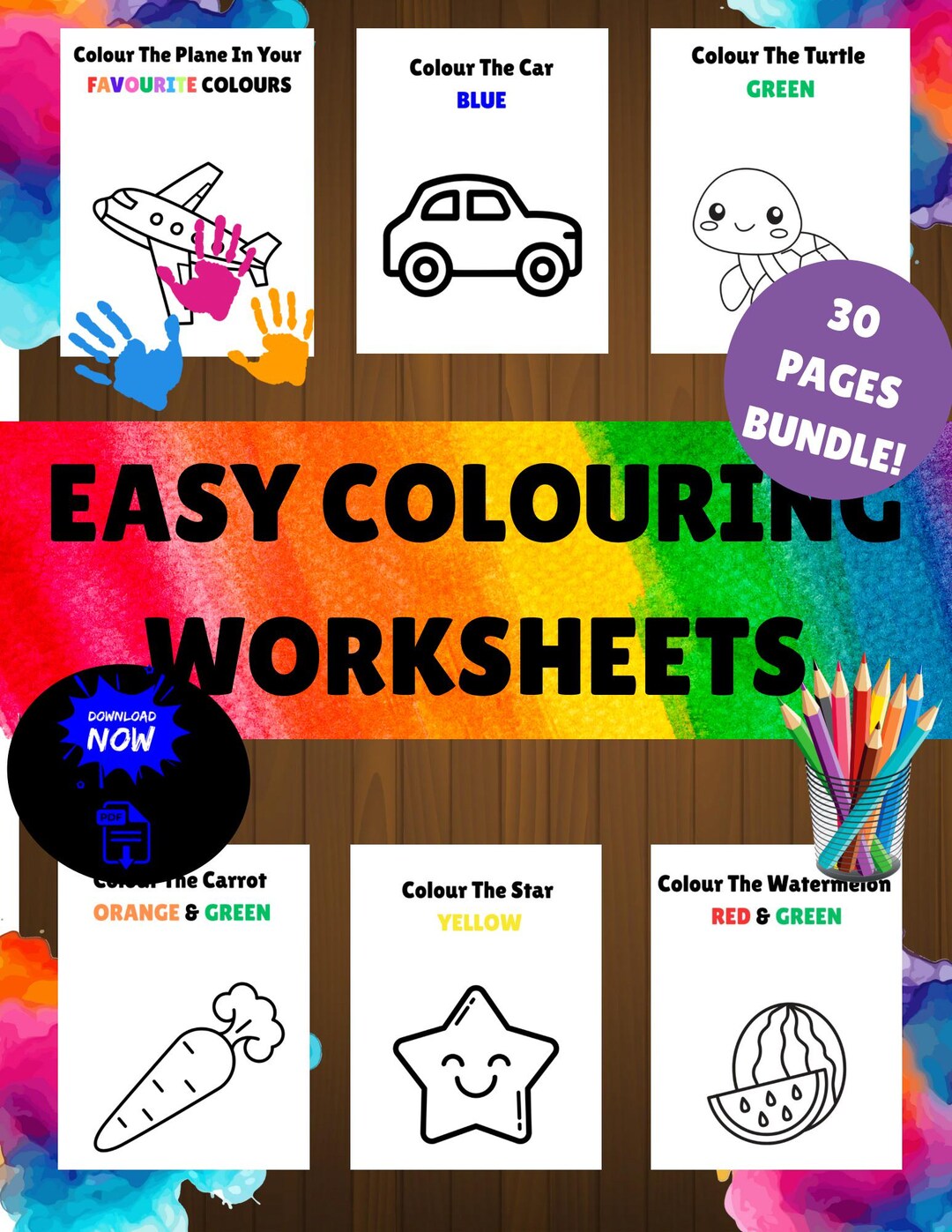 Easy Colouring Worksheets for Kids | 30 Printable Pages | Colour ...