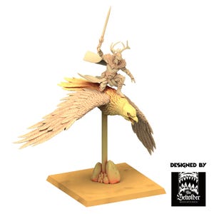 Sylvan Elves - Faelar Commander on Eagle - Evergreen Elves - The Beholder Miniatures