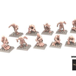 Può includere: Una collezione di dieci miniature di zombie in varie pose. Ogni figura è di colore carne pallido e si trova su una base di ciottoli grigi. Le figure sono progettate da highlands miniatures.