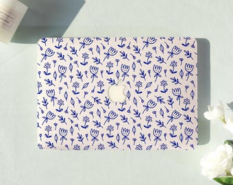 Blue Line Florals Macbook Air Case |Hard Laptop Case for Macbook Air 11/13/15 Pro 13/14/15/16 Cover |Laptop Sleeve,Gift for Friend