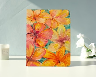 Orange Floral Paint iPad Case for iPad Air 7/6/5,iPad Pro,iPad Mini,iPad Case With Auto Wake/Sleep,Customized iPad Case,Gift for friend