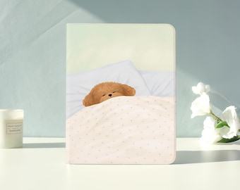 Sleepy Teddy Pup iPad Case for iPad Air 7/6/5,iPad Pro,iPad Mini,iPad Case With Auto Wake/Sleep,Customized iPad Case,Gift for friend