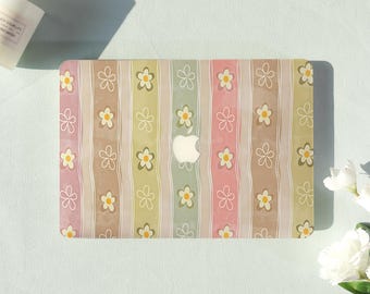 Striped Daisy Floral Macbook Air Case |Hard Laptop Case for Macbook Air 11/13/15 Pro 13/14/15/16 Cover |Laptop Sleeve,Gift for Friend