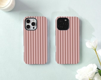 Dusty Pink Stripe iPhone Case,Two-in-One iPhone Protective Case iPhone 17/16/15/14/13/12 Basic/Pro/Mini/Pro Max,Magsafe Case For iPhone