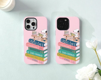 Snoopy Book Stack iPhone Case,Two-in-One iPhone Protective Case iPhone 17/16/15/14/13/12 Basic/Pro/Mini/Pro Max,Magsafe Case For iPhone