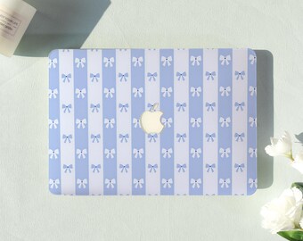 Blue Bow Stripes Macbook Air Case |Hard Laptop Case for Macbook Air 11/13/15 Pro 13/14/15/16 Cover |Laptop Sleeve,Gift for Friend