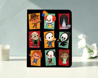 Horror Chibi Print iPad Hülle für iPad Air 7/6/5,iPad Pro,iPad Mini,iPad Case mit Auto Wake / Sleep, maßgeschneiderte iPad Hülle, Geschenk für Freund