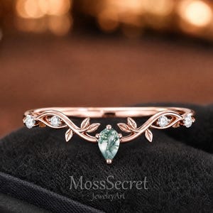 Vintage päronmossagat böjd vigselring roséguldring blad matchande band stapelbar brudlöfte ring grön ädelsten gåva till kvinnor