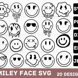 Smiley Face SVG Bundle: Groovy, Drippy, Emoji, Happy Face - Hoodie Design, Instant Download