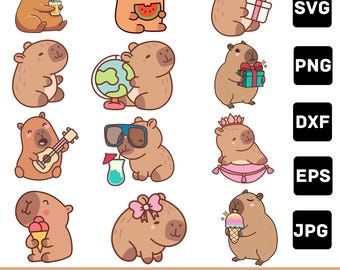 Paquete SVG de carpincho, diseños de imágenes prediseñadas kawaii (descarga digital)