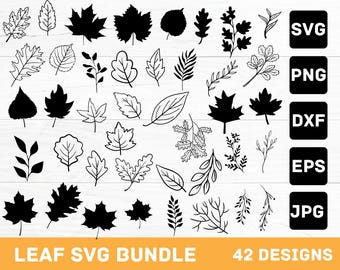 Pacote de folhas SVG, folhas desenhadas à mão SVG, folhas de papel, modelos de folhas, plantas SVG, guirlanda, arquivos de corte, clipart de folhas, silhueta Cricut SVG