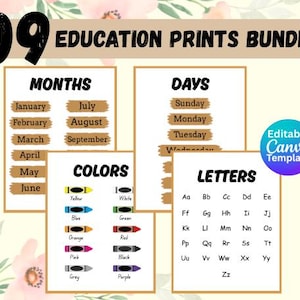 Educational Posters, 09 Homeschool Prints, Toddler Playroom, Neutral Kids Nursery, Montessori Classroom Decor, Boho Playroom Wall Art Print.