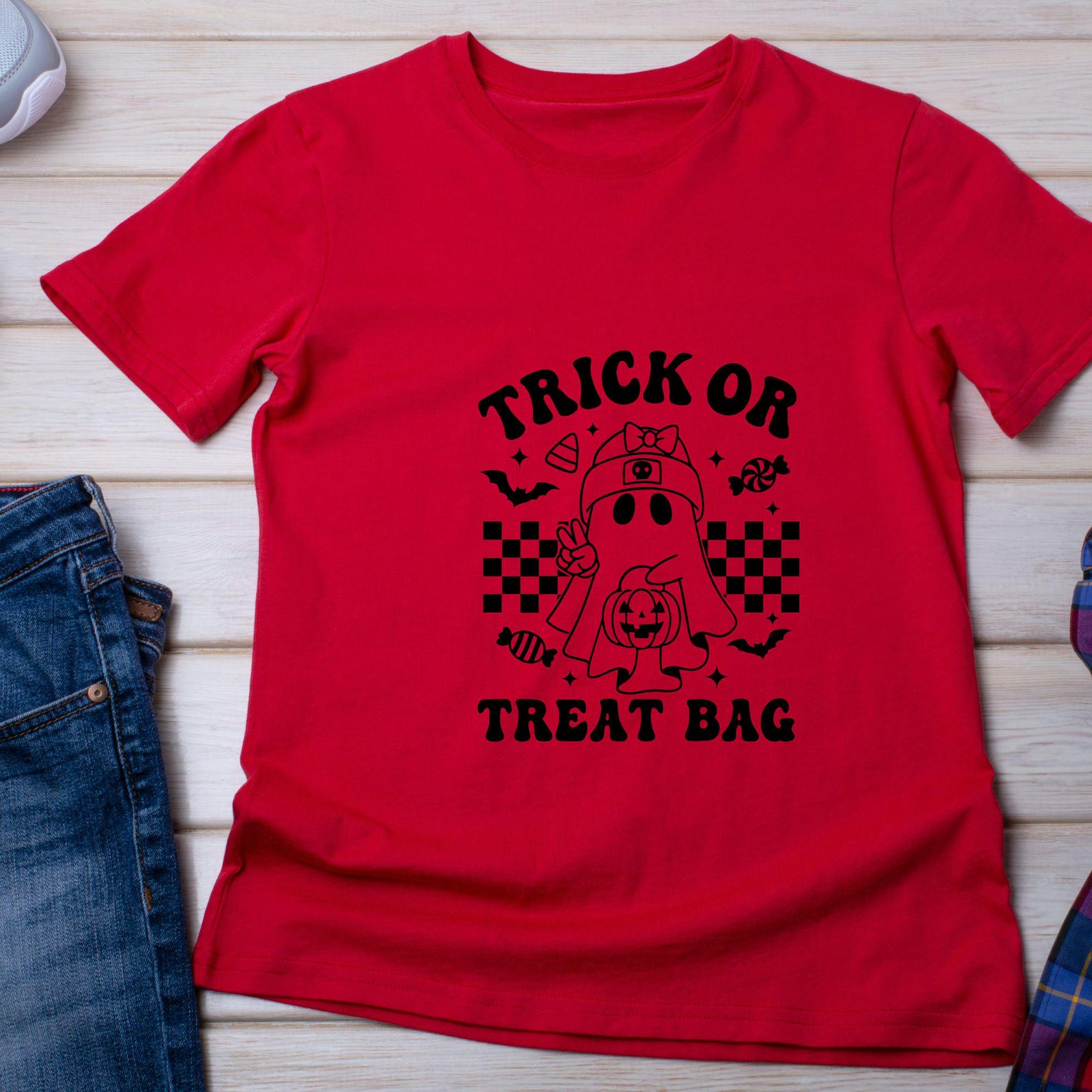 Trick or Treat Bag SVG Bundle: Retro Ghost Halloween Designs (digital ...