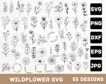 Wildflower SVG Bundle: 55 Floral Designs, Botanical Clipart (Digital Download)