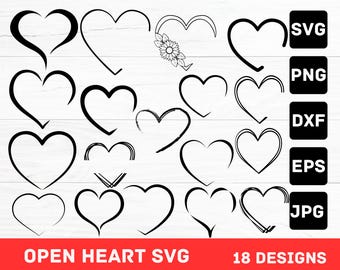 Pacote SVG de coração: designs de rabiscos desenhados à mão (download digital)