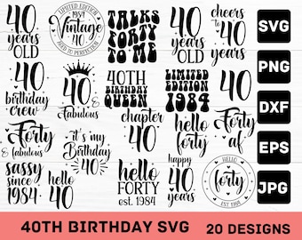 40th Birthday SVG Bundle: Vintage 1985 Designs (Digital Download)