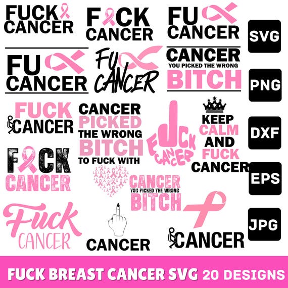 Breast Cancer Svg / Middle Finger Svg / Fuck Cancer Svg / Funny Cancer Awareness / Ribbon Png Files For Cricut / Sublimation Designs