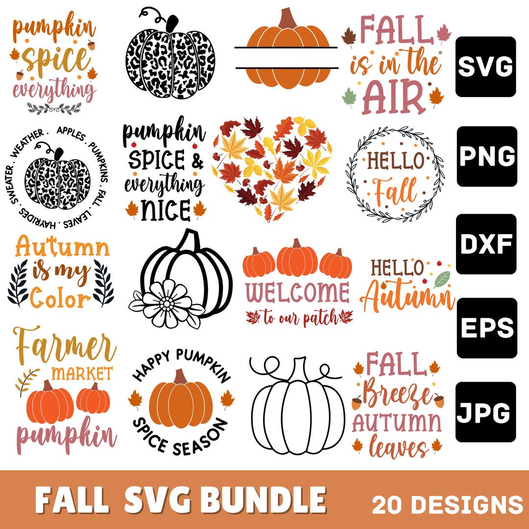 Fall SVG Bundle: 20 Autumn Designs for Cricut & Silhouette (digital ...