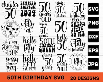 50th Birthday SVG Bundle: Vintage 1975 Designs (Digital Download)