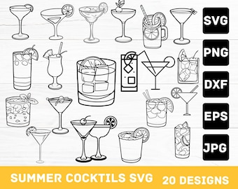 Cocktail Illustrations SVG Bundle: Hand-Drawn Drink Clipart (Digital Download)