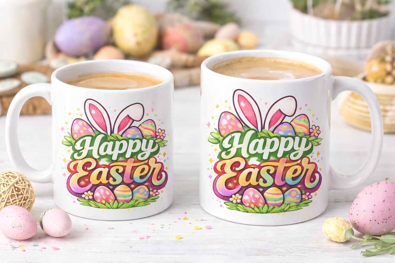 Happy Easter Bunny Ears PNG, Colorful Eggs Sublimation Design (digital ...