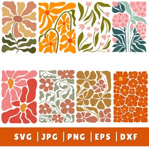 Abstract flower svg and png bundle, danish flower svg, retro flower svg, boho flower svg, floral png, boho floral png svg, groovy flower svg