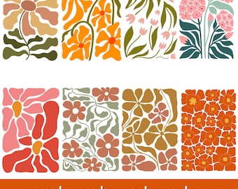 Paquete SVG de flores abstractas: Clipart floral bohemio (descarga digital)