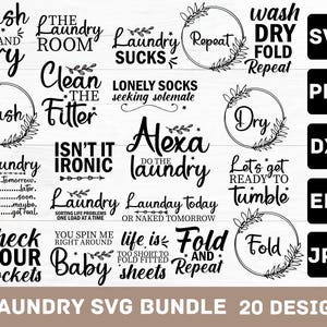 Tvättrumsskyltar SVG-paket: 20 roliga designer (digital nedladdning)