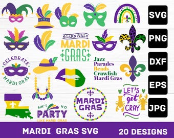 Mardi Gras SVG Bundle: 20 Festive Carnival Designs