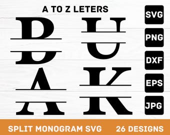 Split Monogram Alphabet SVG Bundle: 26 Letter Designs (Digital Download