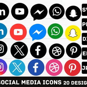 Social Media Transparent Icons Bundle SVG. 37 Icon Logos, Facebook, Instagram, YouTube, Silhouette, Pdf Png Eps Dxf, Sticker, Vinyl, Pin