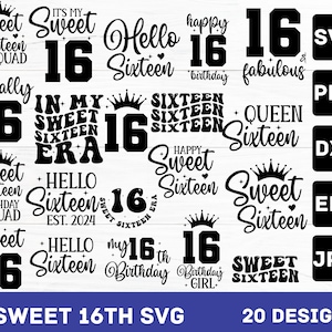 Sweet Sixteen SVG Bundle: 20 Birthday Girl Designs (Digital Download
