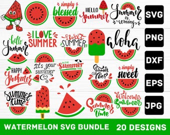 Vattenmelon Svg Bundle - Sommar Svg - Frukt Svg - Vattenmelonskiva - Hej Sommar Svg - Röd Vattenmelon Svg - Frukt Skärfil