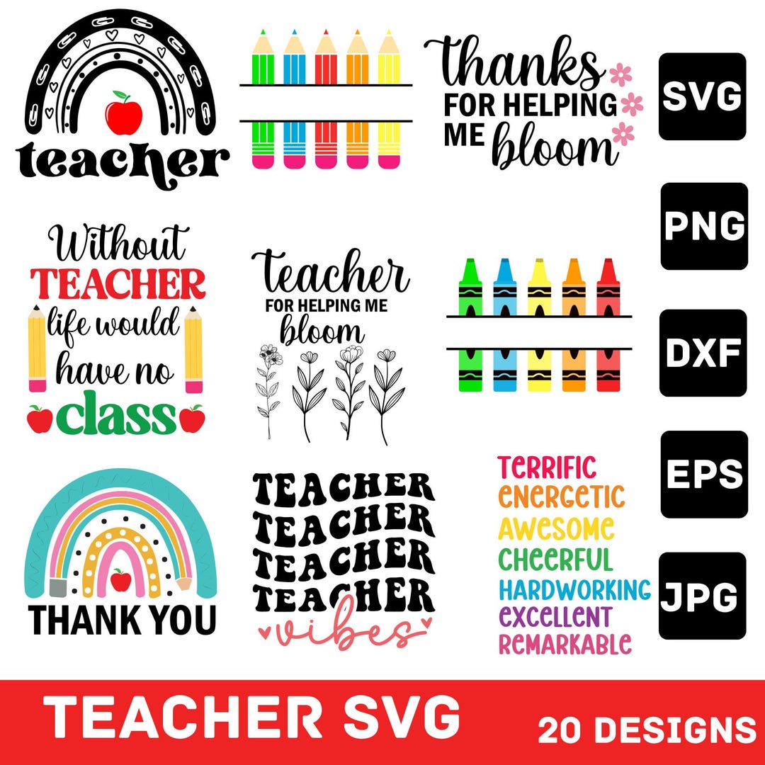 Teacher SVG Bundle: 20 Designs for Cricut, Silhouette (digital Download ...