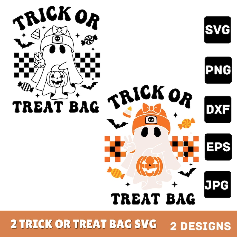 Trick or Treat Bag SVG Bundle: Retro Ghost Halloween Designs (digital ...