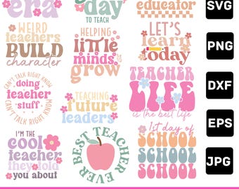 Teacher SVG PNG Bundle: 20 Colorful Designs, Teacher Life Clipart