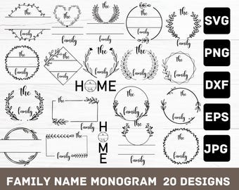 Familien Name Monogramm SVG Bundle, 20 florale Designs (digitaler Download)