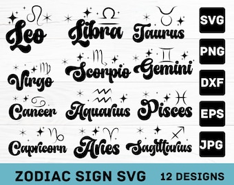 Zodiac Sign SVG Bundle: Astrology Designs for Cricut & Silhouette (Digital Download