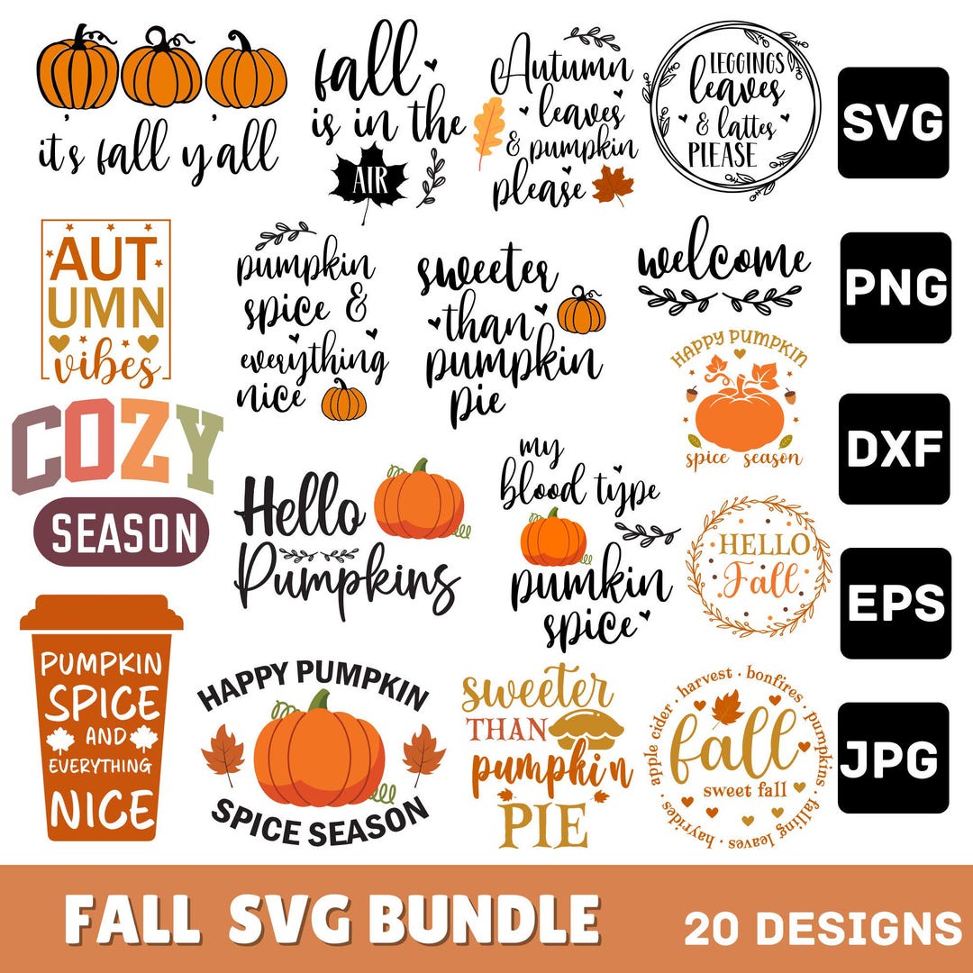 Fall SVG Bundle: 20 Autumn Designs for Cricut & Silhouette (digital ...