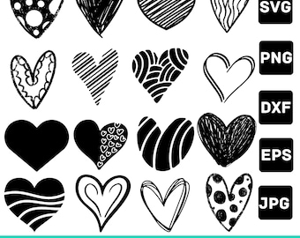 Pacchetto SVG Cuore, SVG Cuore Doodle, SVG Cuore Disegnato a Mano, Clipart Cuore, SVG Cuore di San Valentino, Download Istantaneo, SVG Amore, Clipart Amore