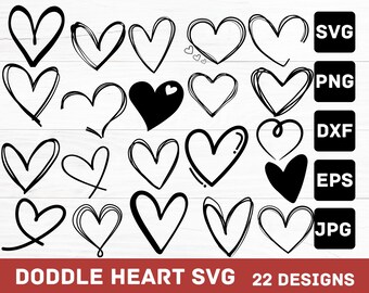 Pacchetto SVG Cuore, SVG Cuore Doodle, SVG Cuore Disegnato a Mano, Clipart Cuore, SVG Cuore di San Valentino, Download Istantaneo, SVG Amore, Clipart Amore