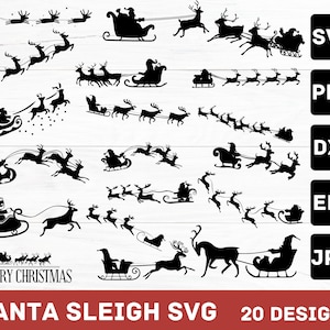 Santa&#39;s Sleigh SVG | Sleigh Svg Christmas | Santa and Reindeer Silhouette Cut File | Christmas Eve SVG | Commercial Use Cut File | Christmas