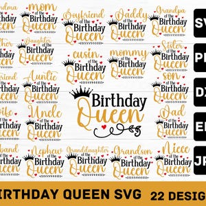 Birthday Queen SVG Bundle: 22 Royal Designs for Cricut, Silhouette