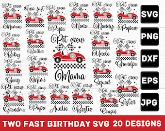 Two Fast Birthday SVG Bundle: Race Car Theme (Digital Download, 20 Designs