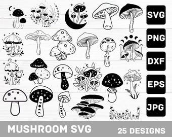 Pacchetto SVG di funghi: 26 stravaganti disegni floreali (download digitale)