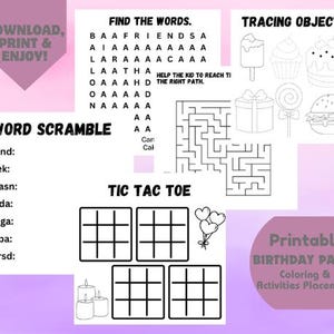Birthday Coloring Placemat For Kids Personalized Party Sheet Paper Activity Table Mat Birthday Games Coloring Pages Editable Template Color