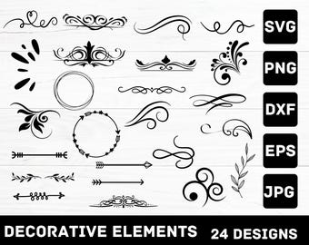 Decorative Elements SVG Bundle: 24 Flourishes, Dividers, and Borders