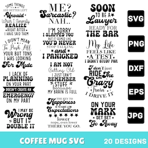 Lot de tasse à café SVG, tasse à café drôle svg, tasse à café svg, svg humour de bureau, citations sarcastiques svg