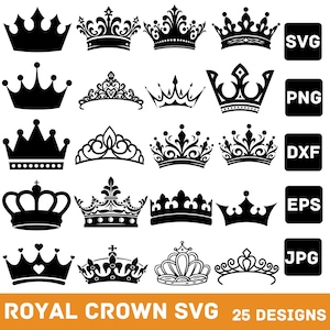 Royal Crown Svg, Crown Svg Bundle, King Crown Svg, Queen Crown Svg, Crown Clipart, Princess Tiara Svg, Cricut, Silhouette, Instant Download