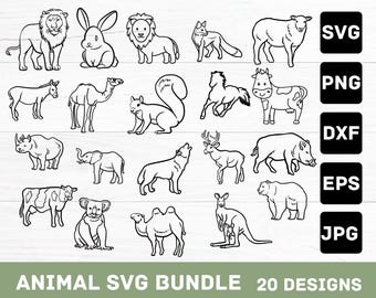 Animal SVG Bundle, 20 Wildlife Clipart Designs (Digital Download)